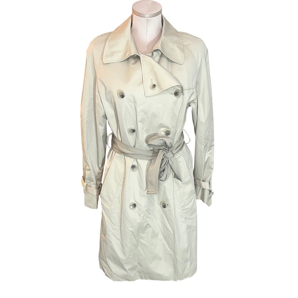 Worthington Womens Double Breasted Trench Rain Coat Beige Belted Lining Medium‎